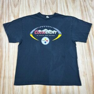 Pittsburgh Steelers Coors Light Faded Grunge T Shirt Mens XL Black Y2K Football